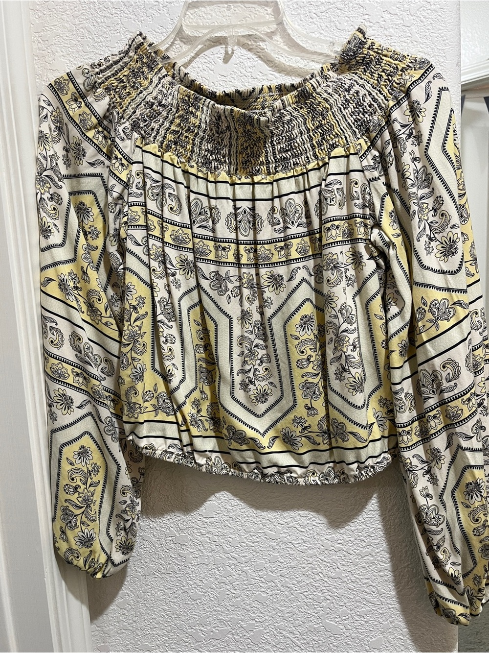 Cropped Off-Shoulder Wrangler Yellow Paisley Women's Top